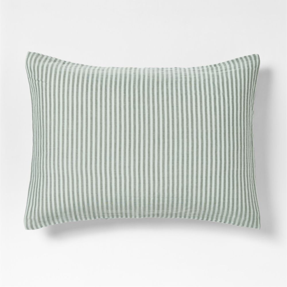 Supersoft Pine Green Striped Organic Cotton Gauze Kids Pillow Sham