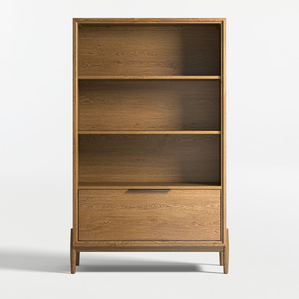 Bodie 36" Flax Brown Wood 3-Shelf Tall Kids Bookcase with Drawer