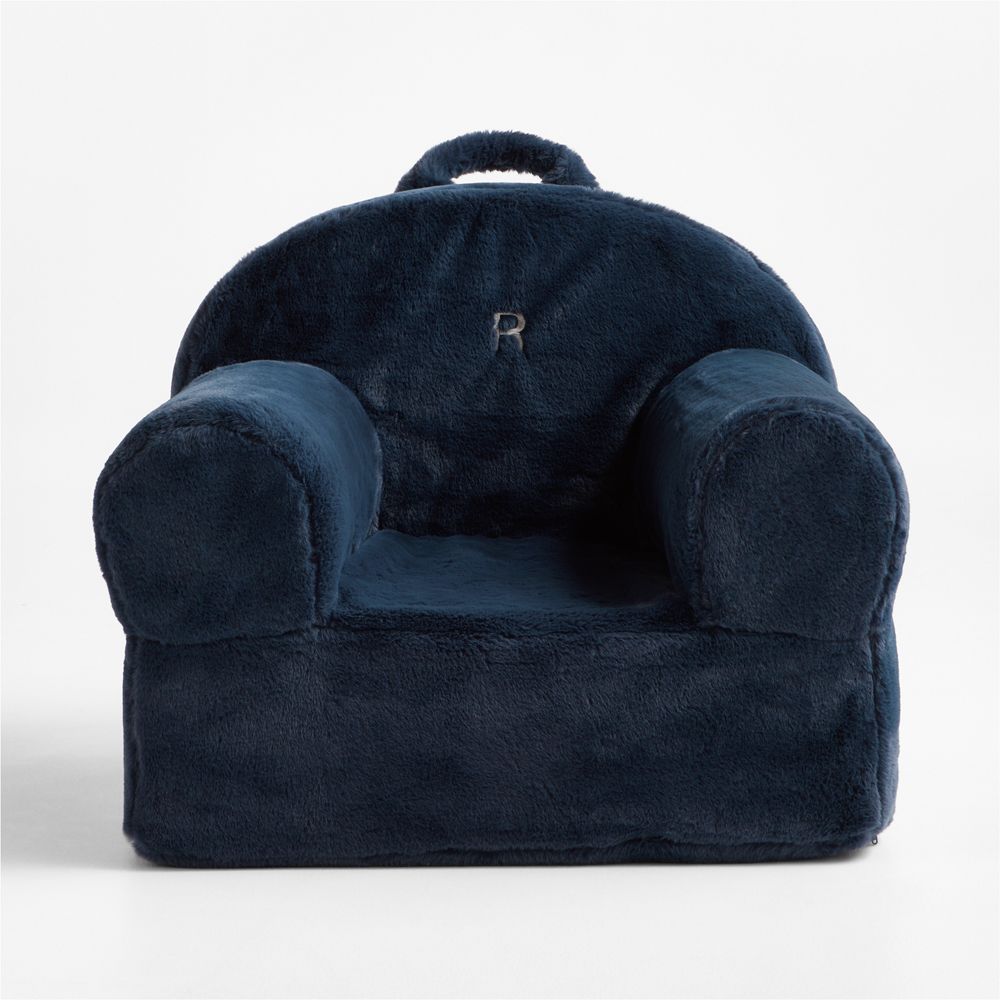 Large Navy Blue Faux Fur Kids Lounge Nod Chair