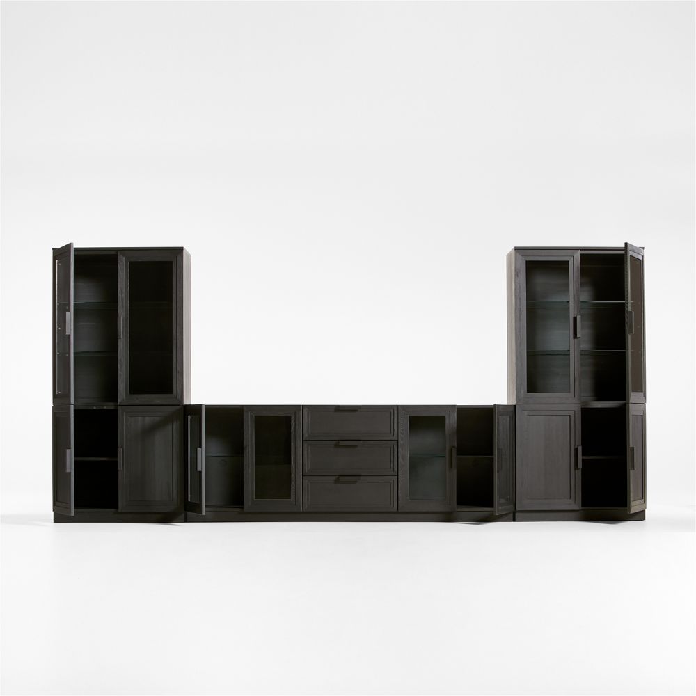Alternative view of Calypso 162" Black Wood Media Console Set with Glass and Wood Storage Cabinet