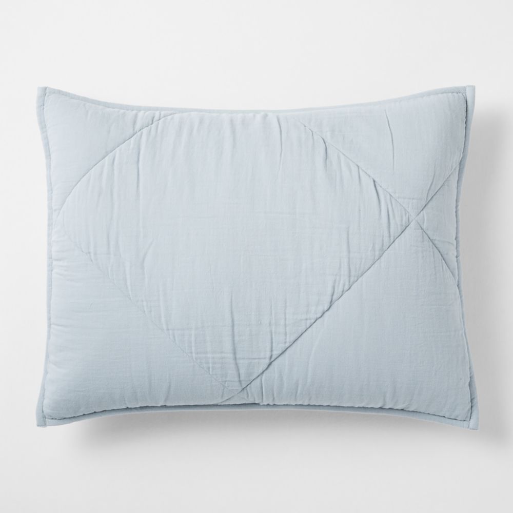 Supersoft Mist Blue Quilted Organic Cotton Gauze Kids Pillow Sham