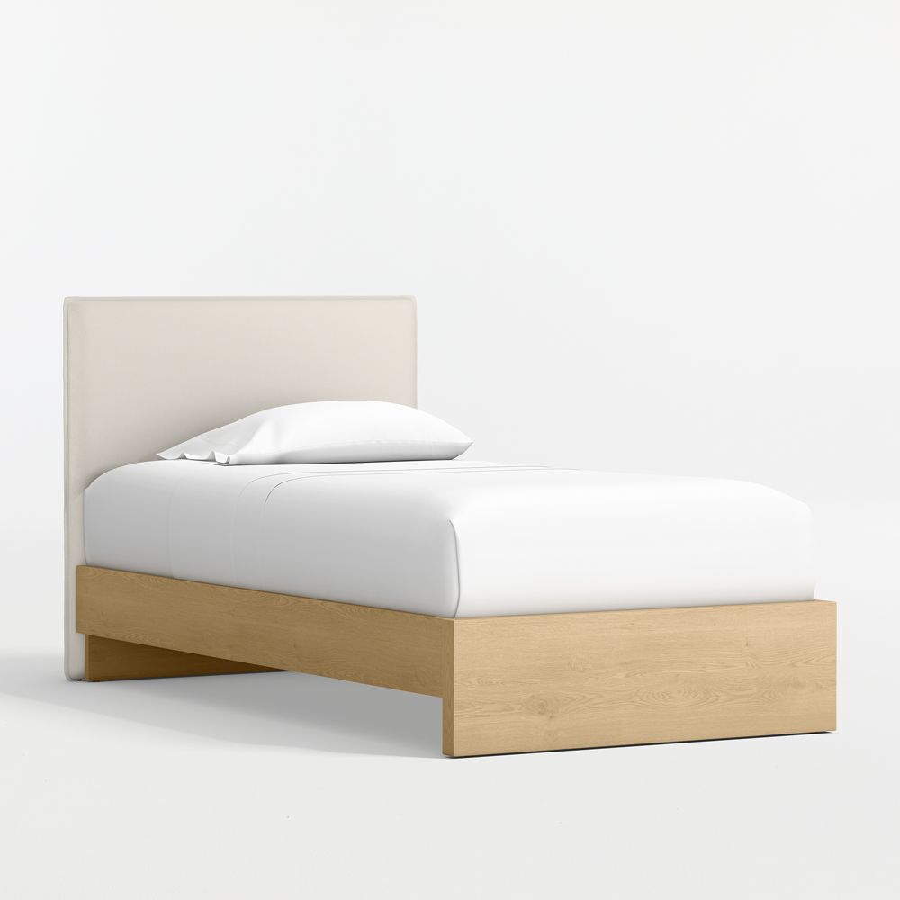 Noa Cream Upholstered Flange Kids Headboard with Natural Wood Base