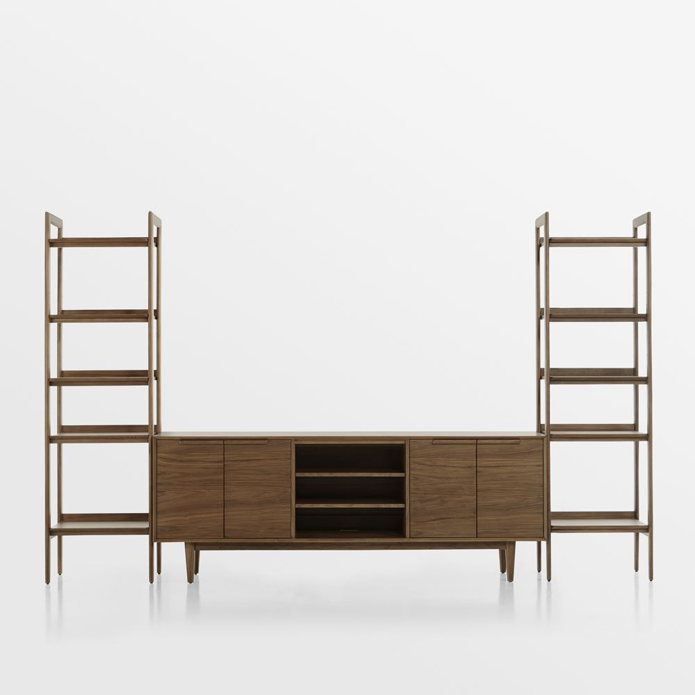 Tate 124" Walnut Storage Media Console and Bookshelf Set