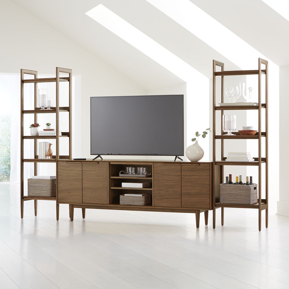 Alternative view of Tate 124" Walnut Storage Media Console and Bookshelf Set