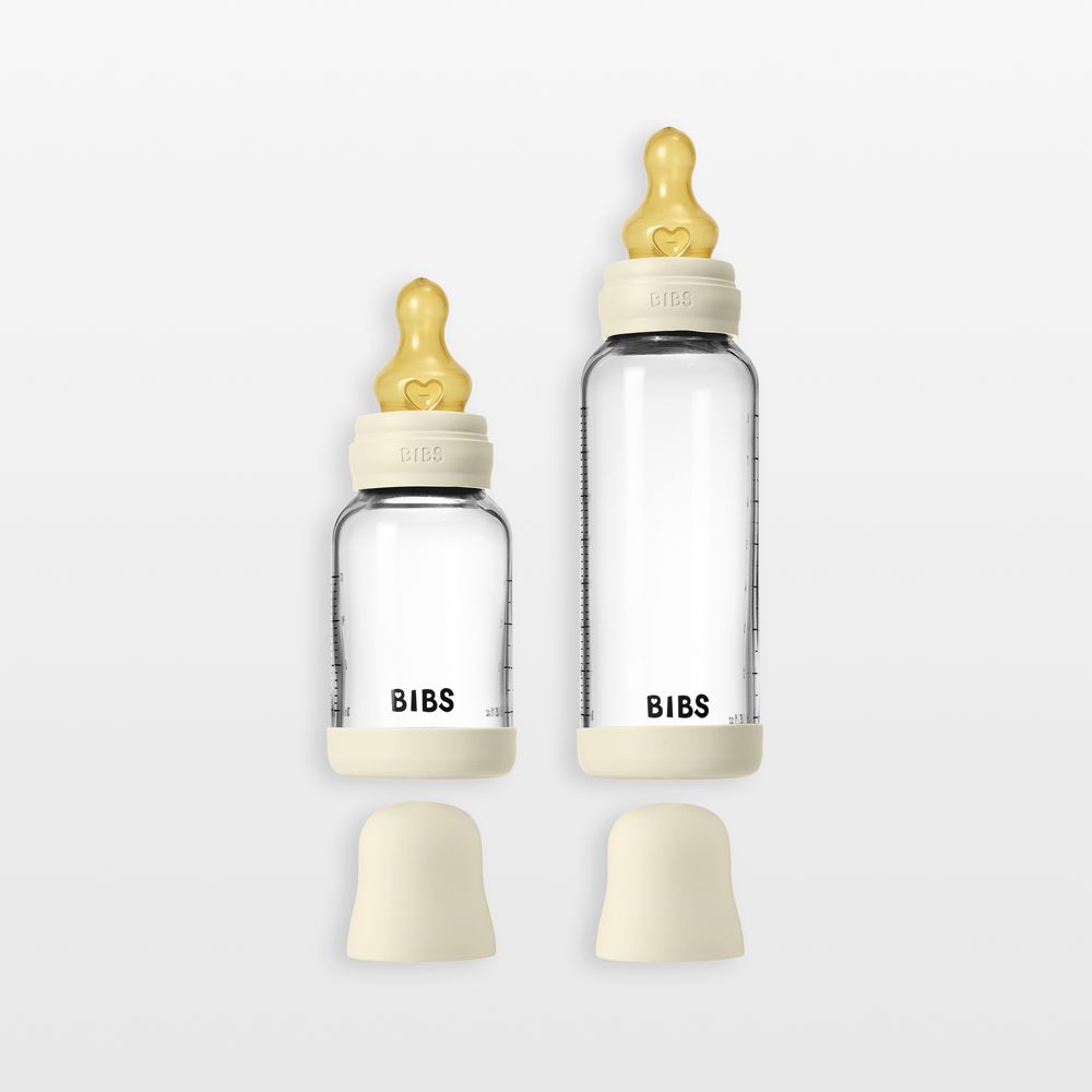 BIBS 4oz and 8oz Ivory Glass Baby Bottle with Latex Nipple