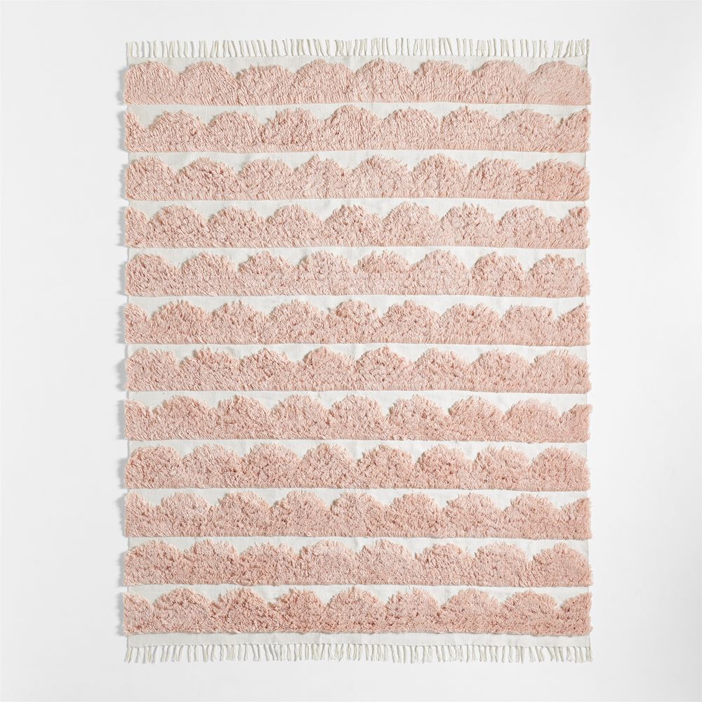 Hi/Low Scallop Pink Flatweave Kids Performance Area Rug