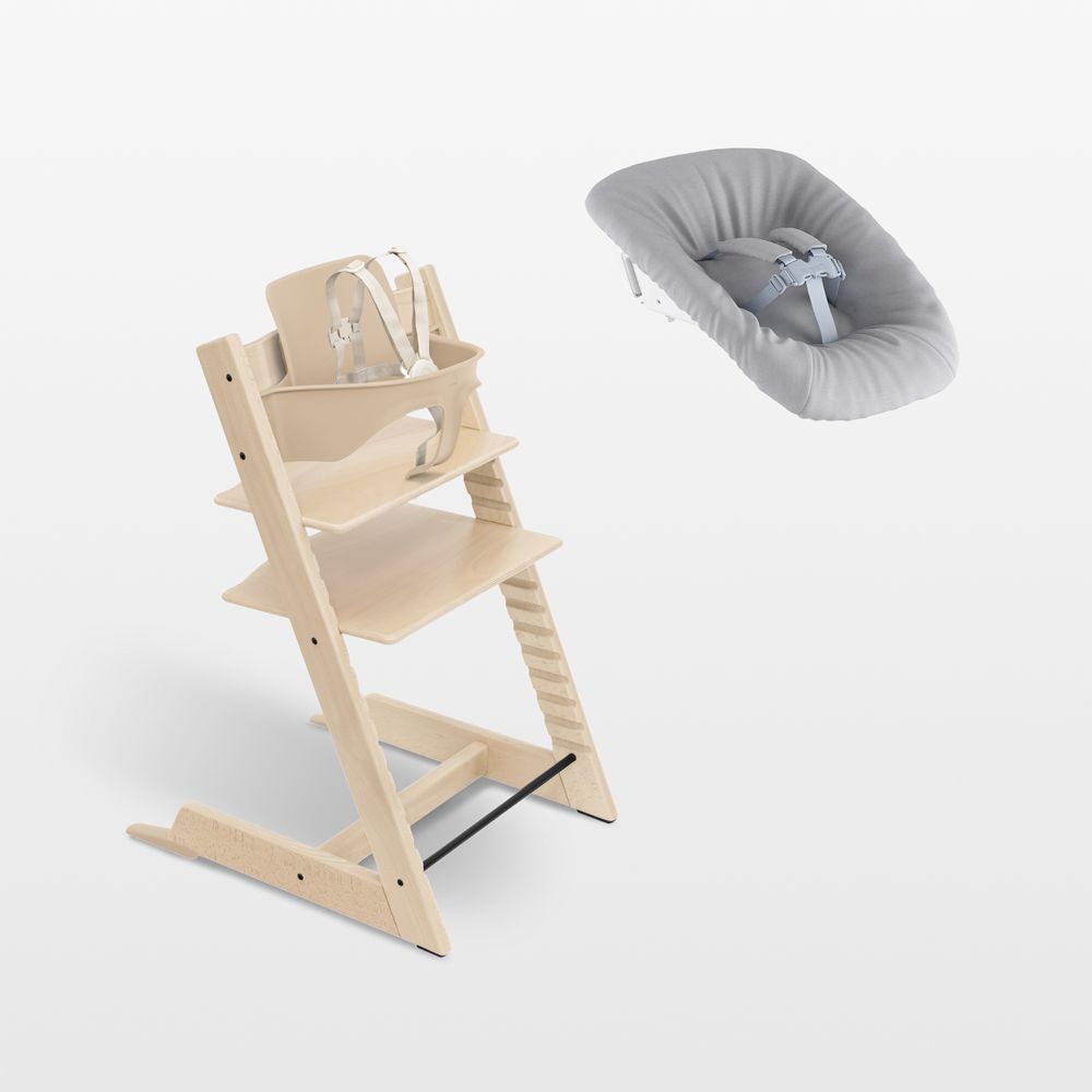 Stokke Tripp Trapp Natural Wood Baby High Chair and Newborn Set Bundle