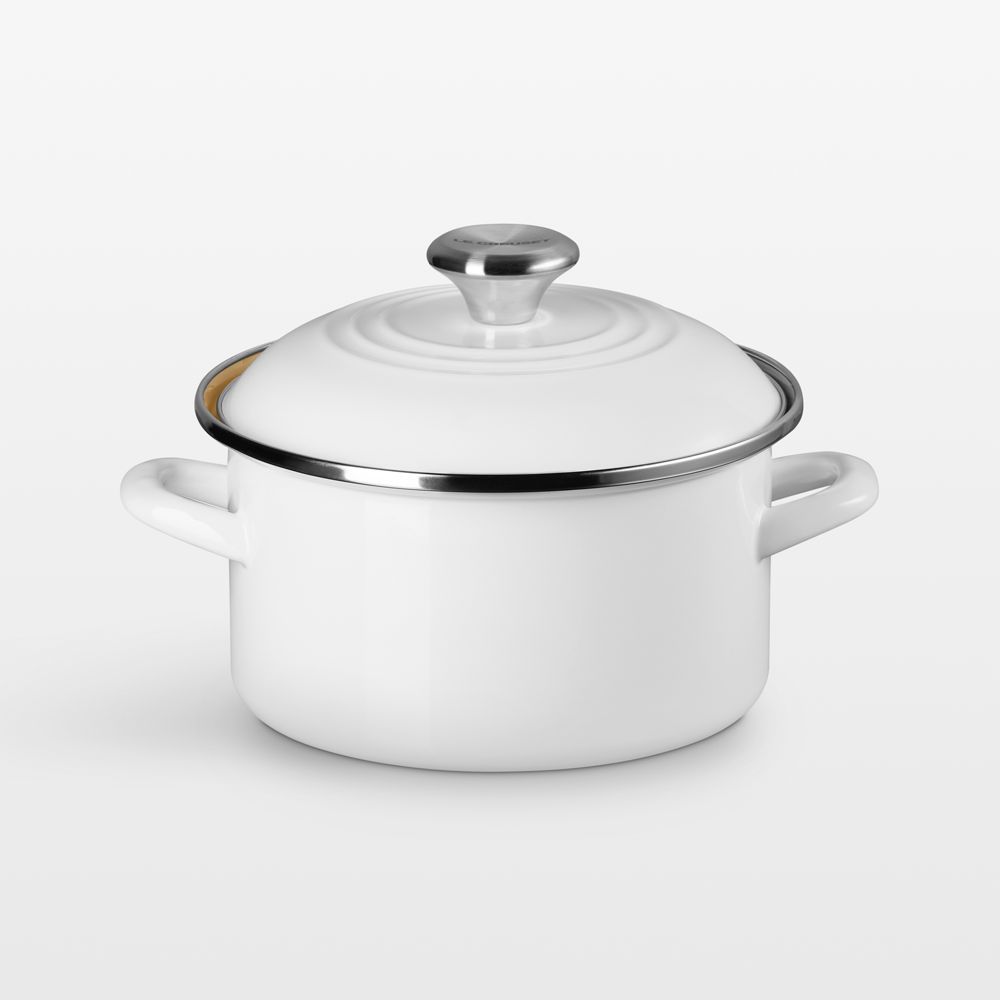 Le Creuset 3.8-Qt. White Enameled Steel Petite Stockpot with Stainless Steel Knob