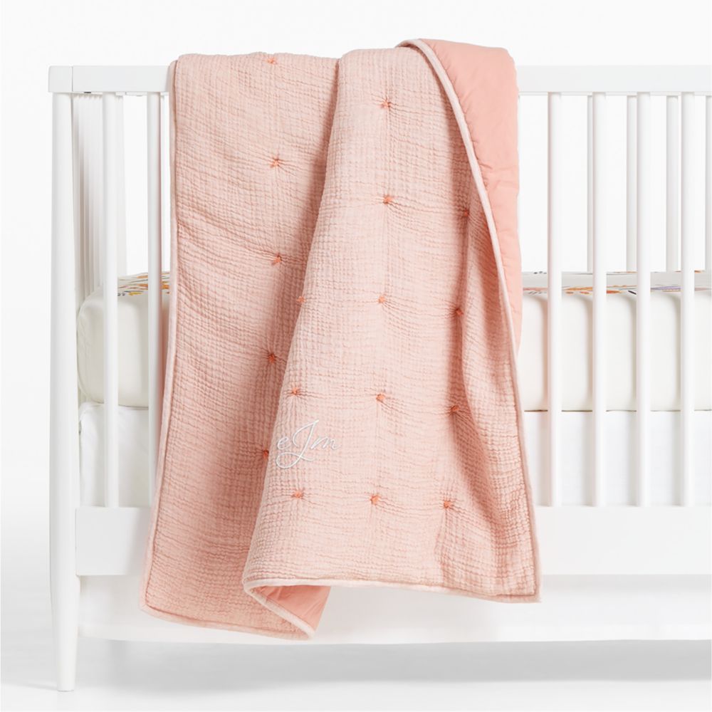 Aire Pink Crinkle 100% Organic Cotton Baby Crib Quilt