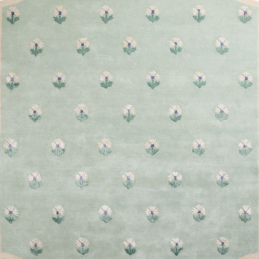 Floral Reverie Soft Green Wool Kids Area Rug Swatch