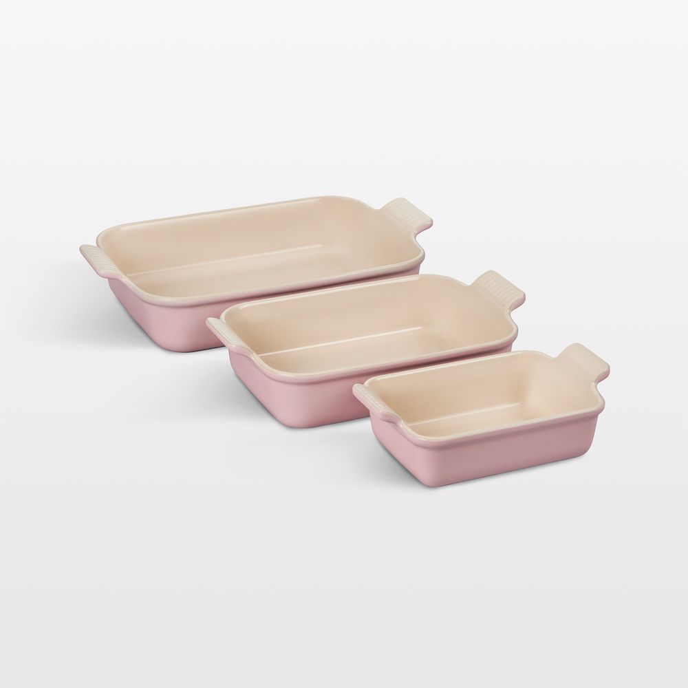 Le Creuset Heritage Chiffon Pink Stoneware 3-Piece Rectangular Baking Dishes Set