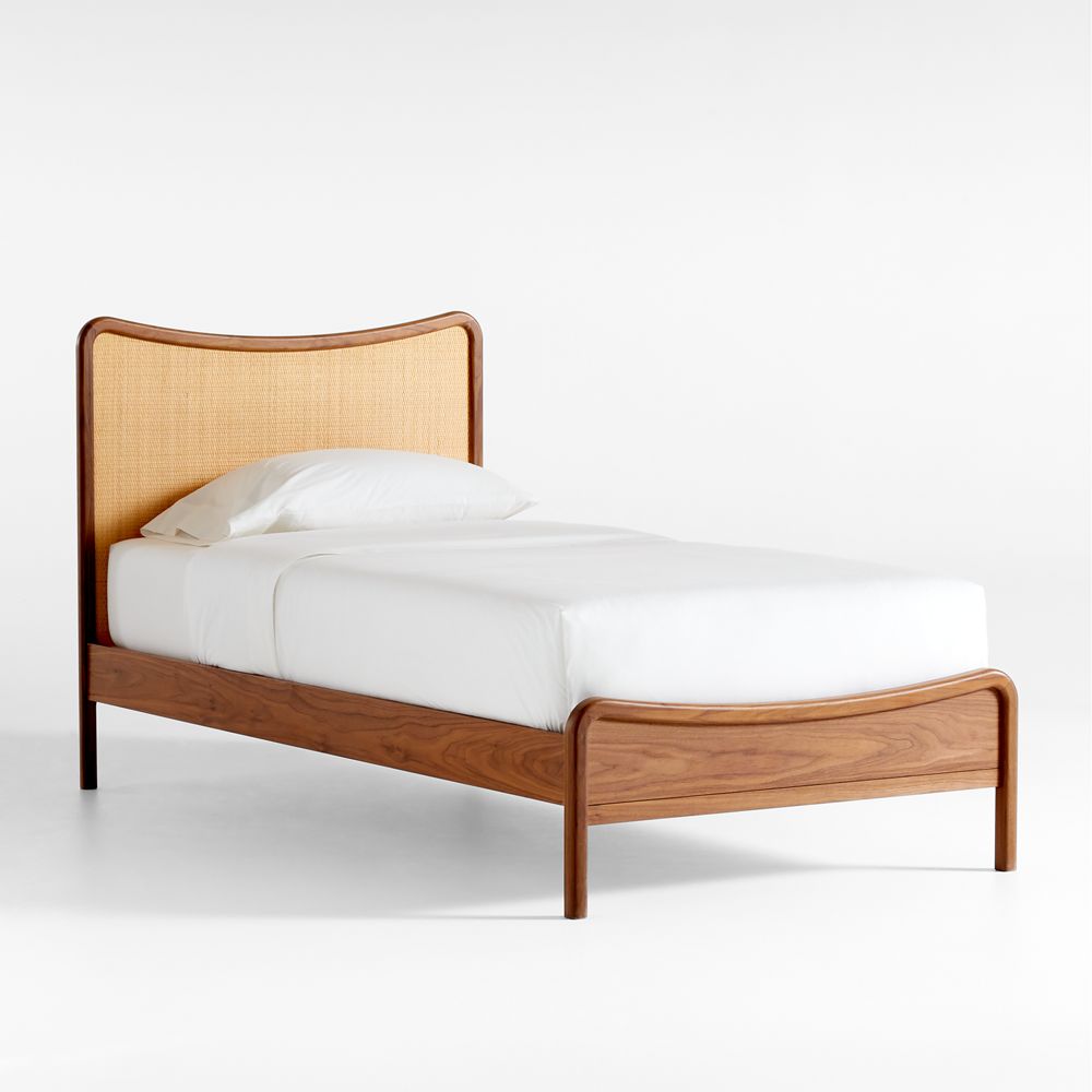 Rainey Walnut Wood and Natural Cane Kids Bed