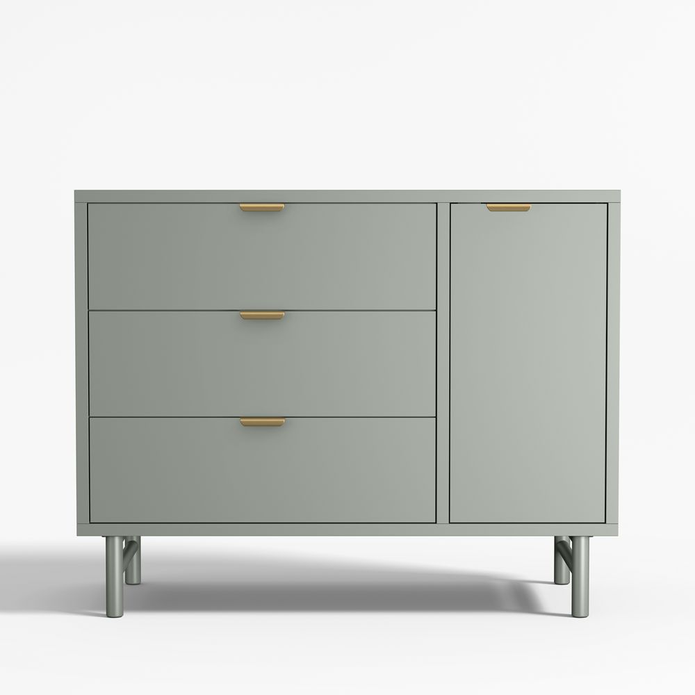 Classic 44" Green Wood 3-Drawer Kids Dresser with Door