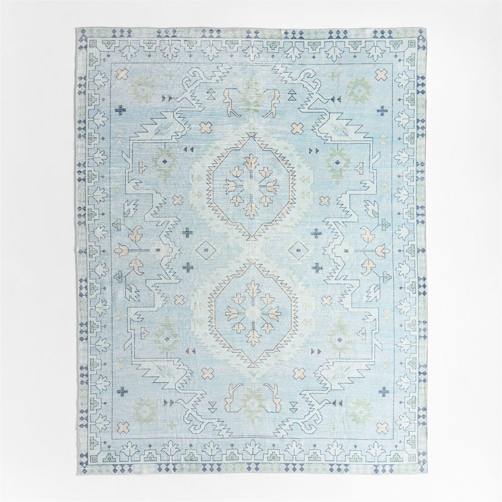 Ember Blue Floral Washable Area Rug