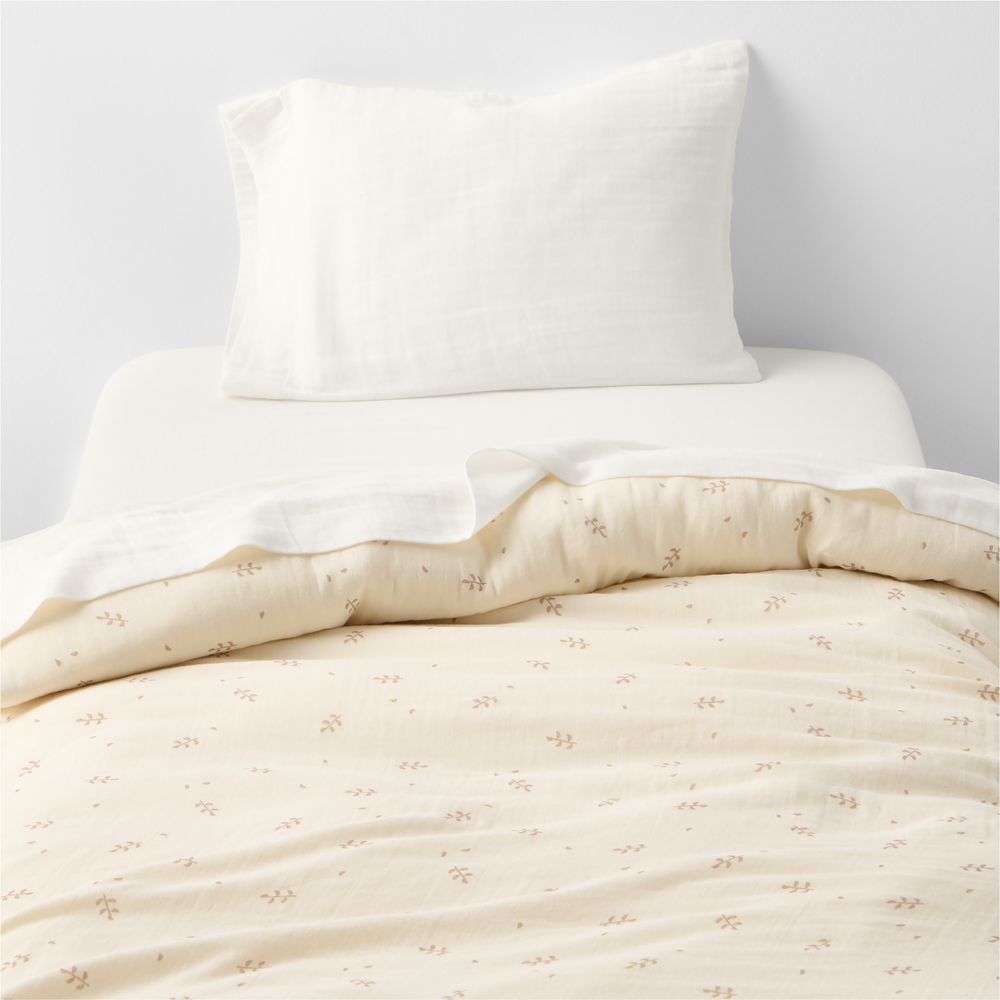Supersoft Undyed Leaf Print Organic Cotton Gauze Toddler Duvet Cover