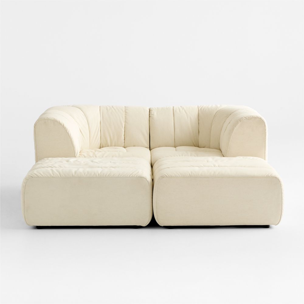 Jade Heathered Ivory 4-piece Kids Puffer Corner Chair and Ottoman Modular Sofa