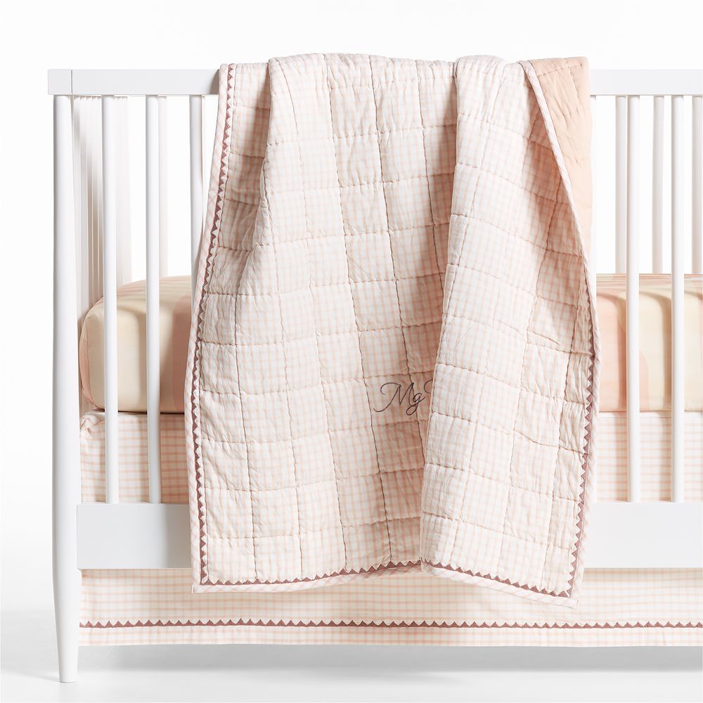 Window Pane Pink 100% Organic Cotton Baby Crib Quilt