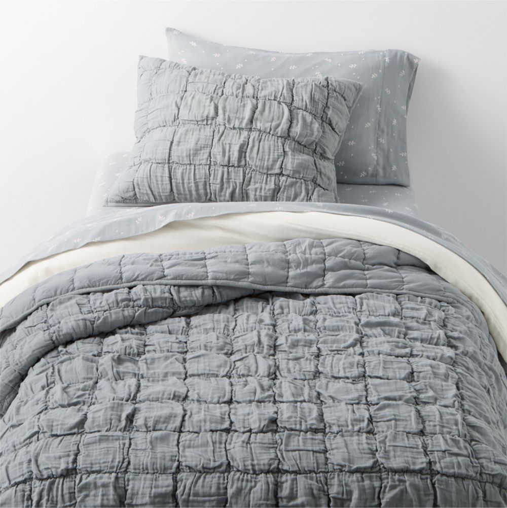 Supersoft Snuggle Puff Mist Blue Organic Cotton Gauze Kids Quilt