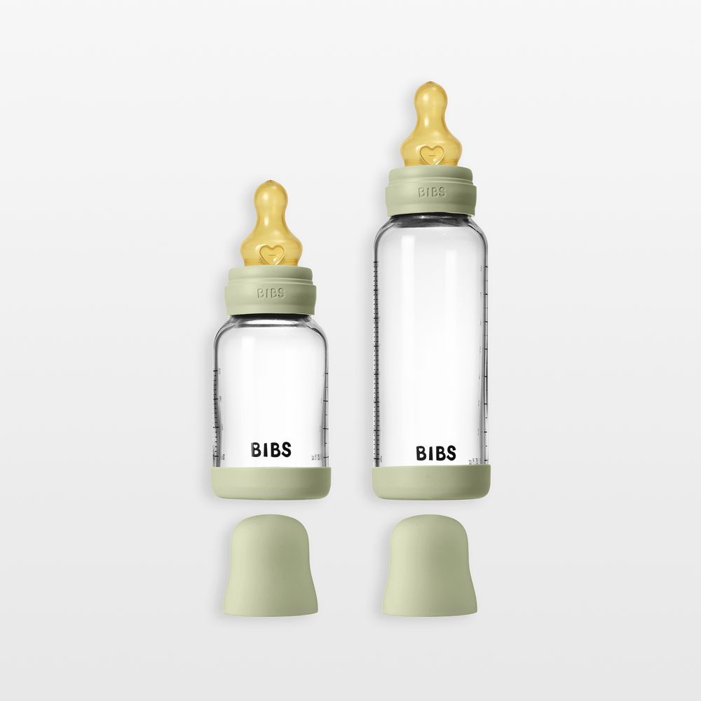 BIBS 4oz and 8oz Sage Glass Baby Bottle with Latex Nipple