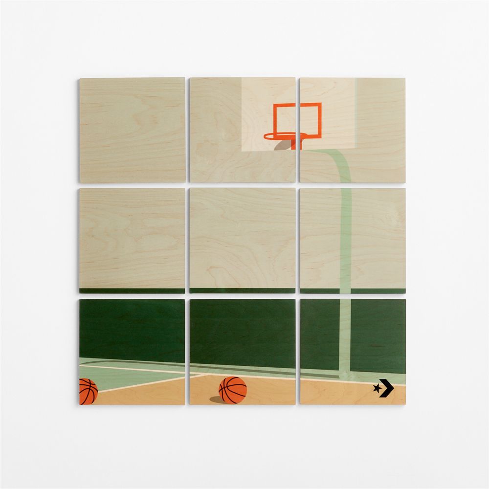Converse Court Vibes Wall Art on Maple Wood
