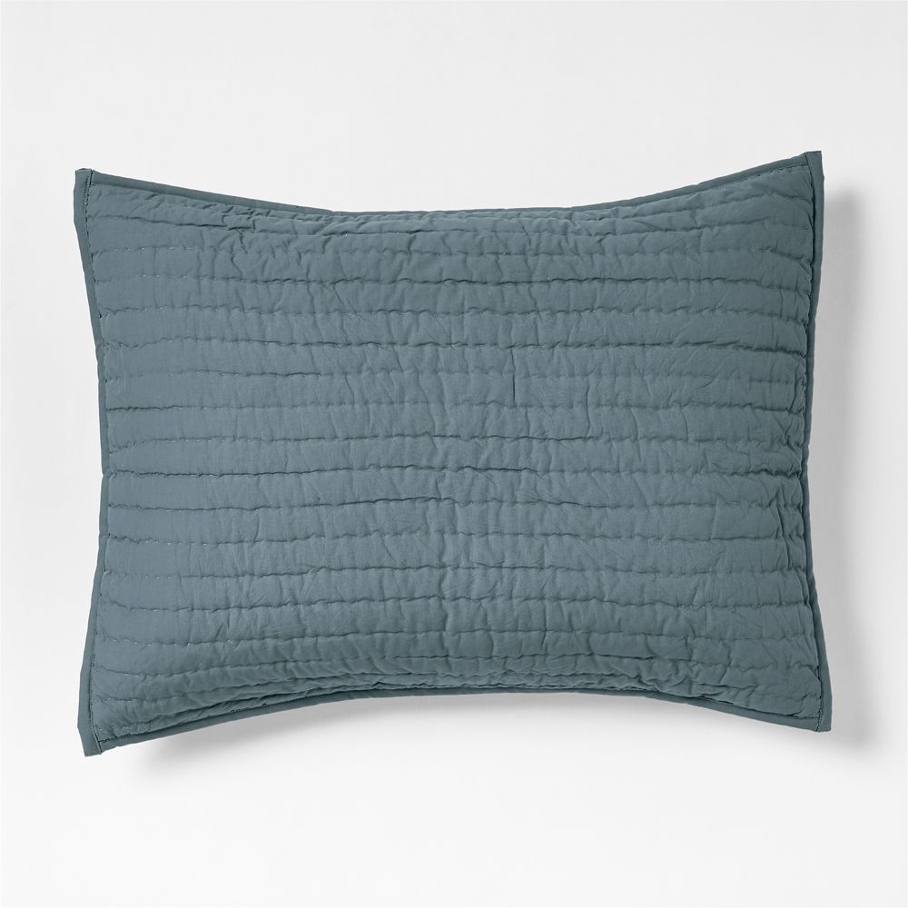 Cozy Cloud Slate Blue Washed Organic Cotton Kids Quilted Pillow Sham