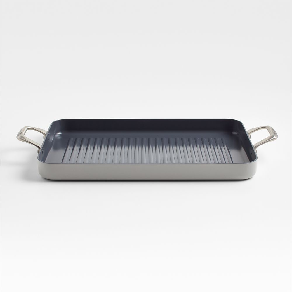 Crate & Barrel EvenCook Ceramic Grey Nonstick Double Burner Grill Pan