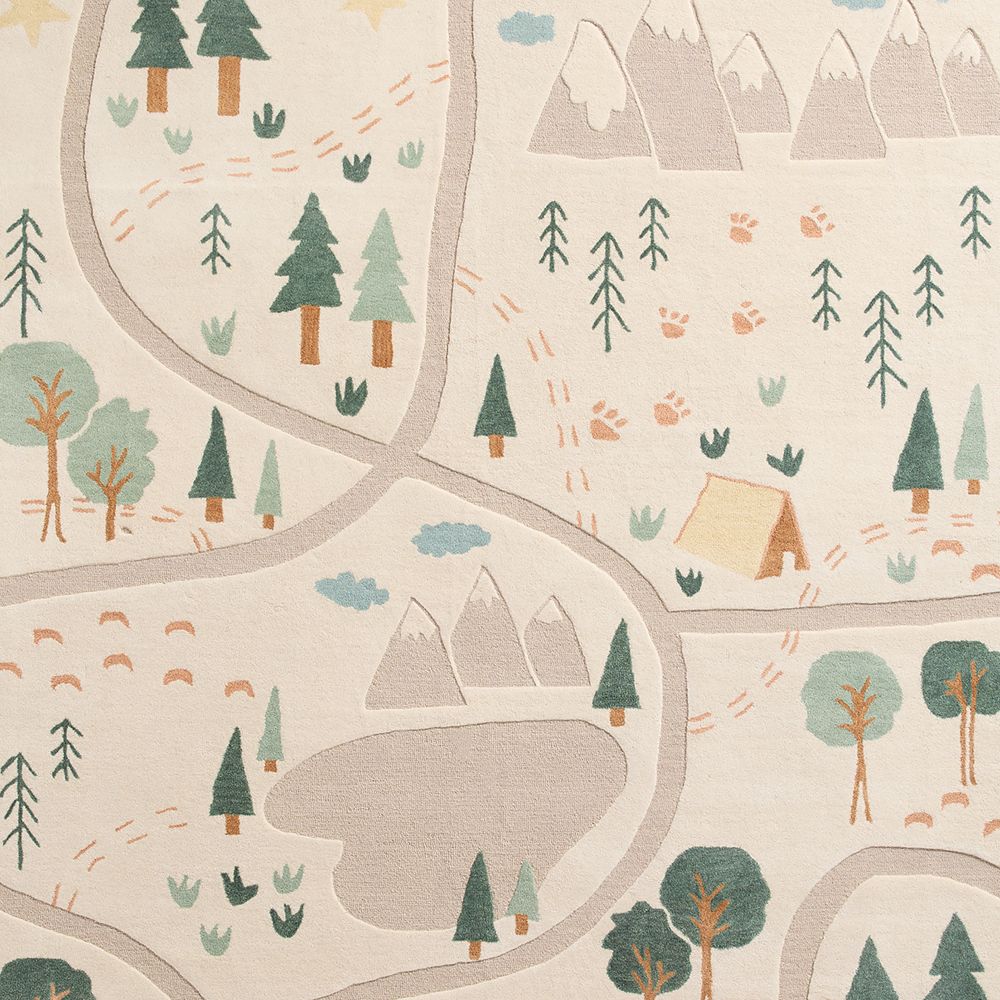 Adventure Map Ivory Wool Kids Area Rug Swatch