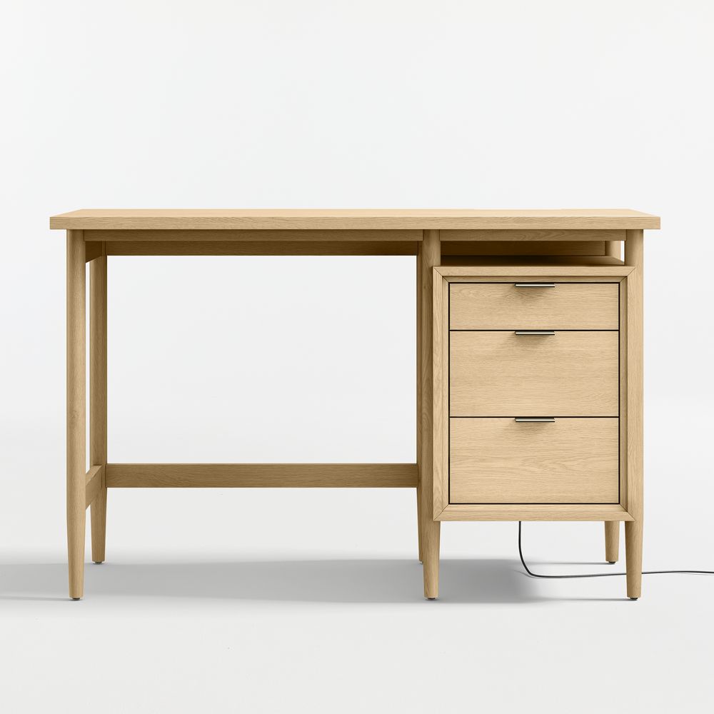 Bodie 47" Natural Oak Wood 3-Drawer Kids Desk with Power