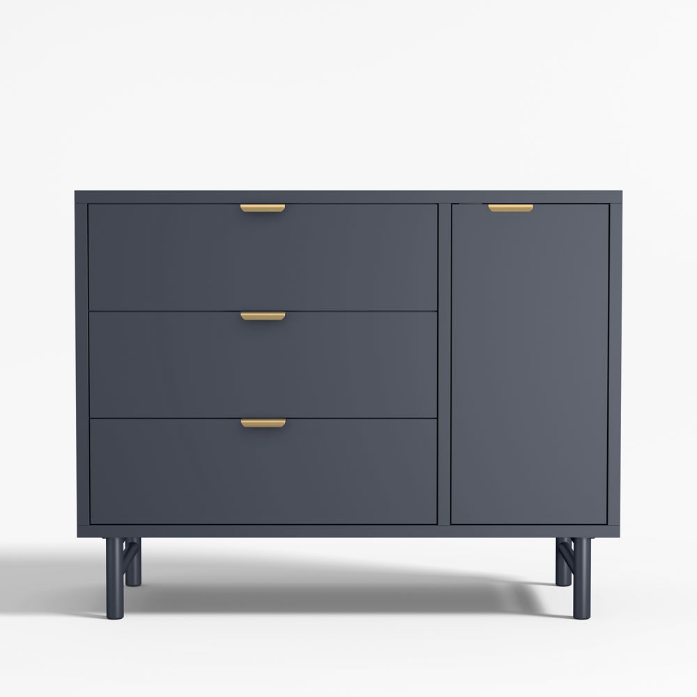 Classic 44" Navy Blue Wood 3-Drawer Kids Dresser with Door