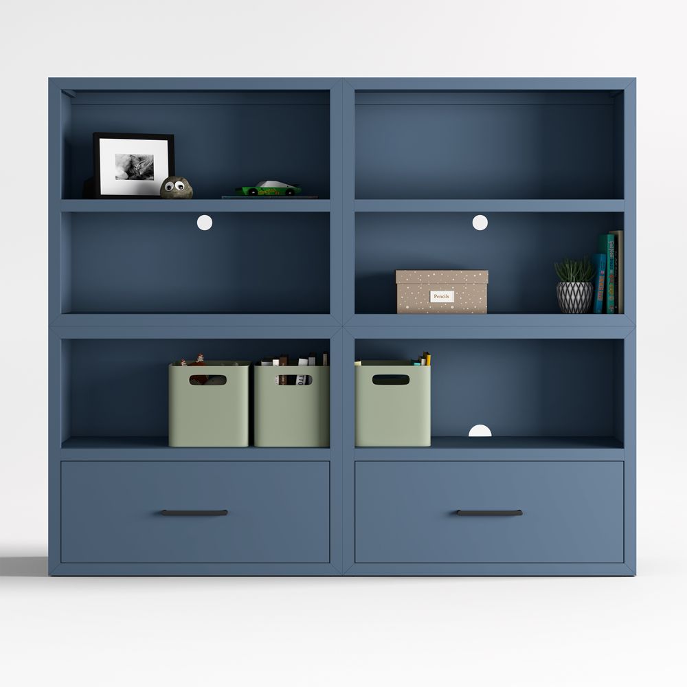 Ever Simple 72" Set of 2 Modular Slate Blue Wood Kids Open Bookcases with Drawers