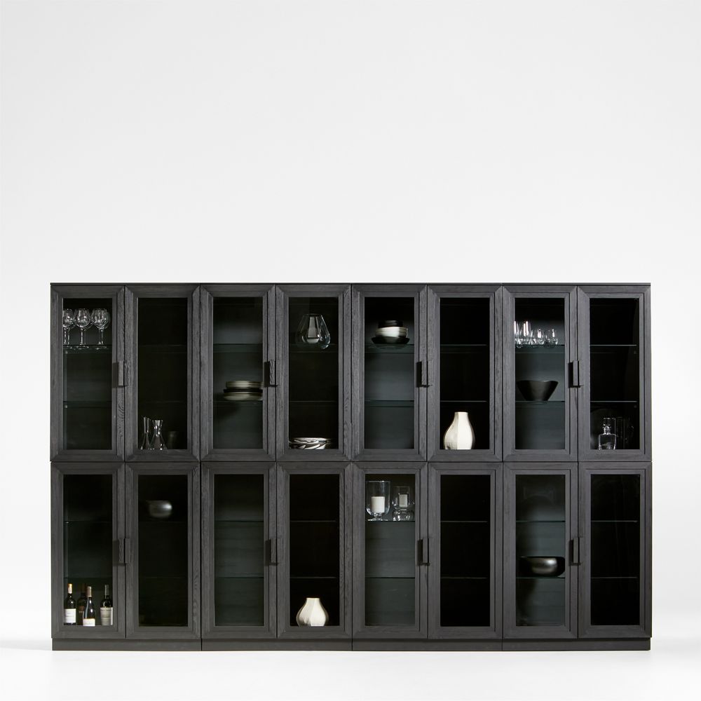 Calypso 144" Black Wood Glass-Door Storage Cabinet Set