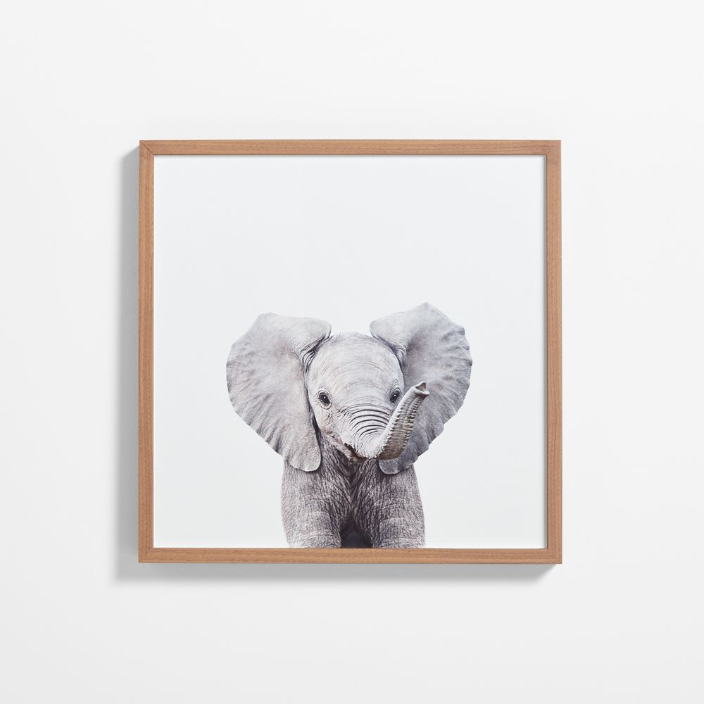 Baby Elephant Walnut Wood Framed Wall Art Print