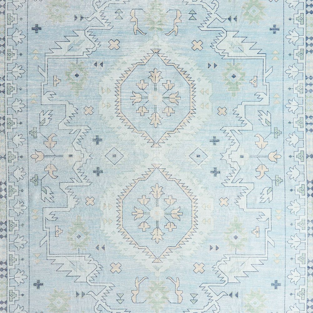 Ember Blue Floral Washable Kids 12"x18" Rug Swatch
