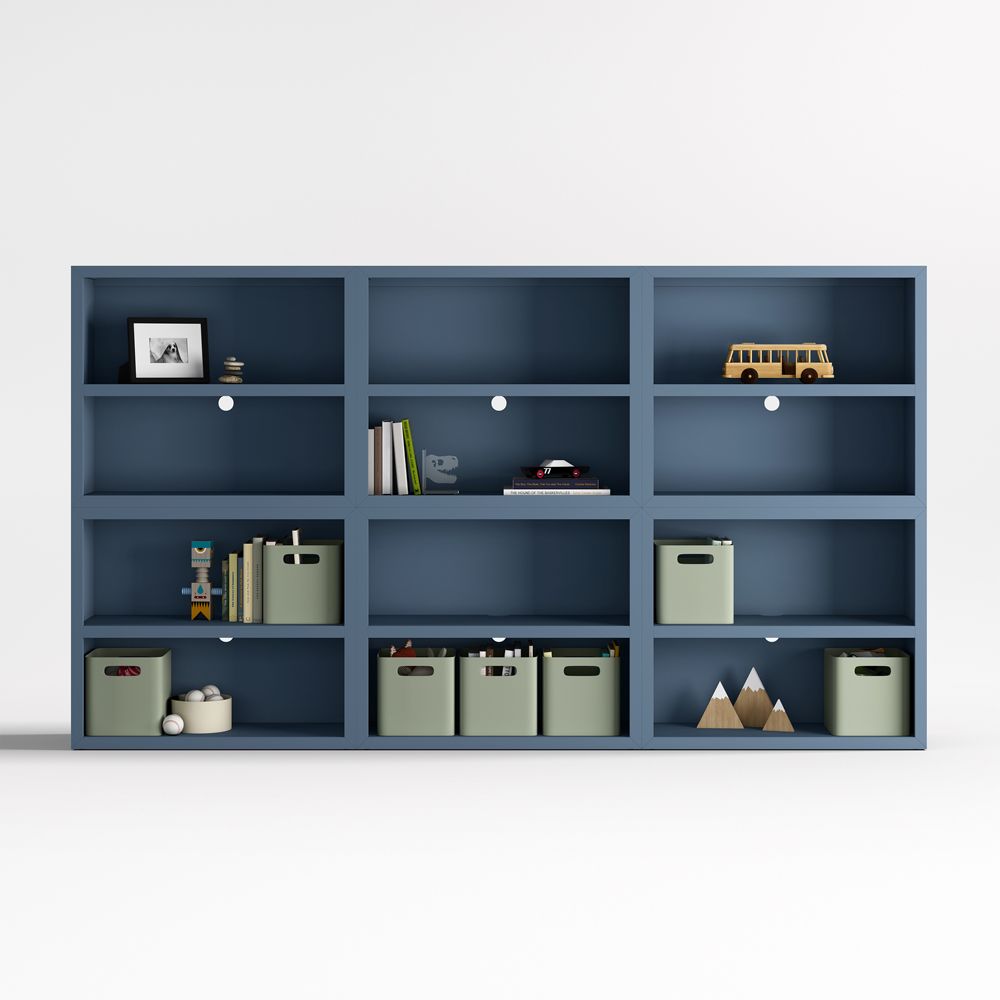 Ever Simple 108" Set of 3 Modular Slate Blue Wood Kids Open Bookcases