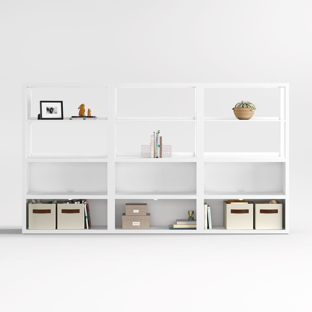 Ever Simple 108" Set of 3 Modular White Wood Kids Open Bookcases with Hutches