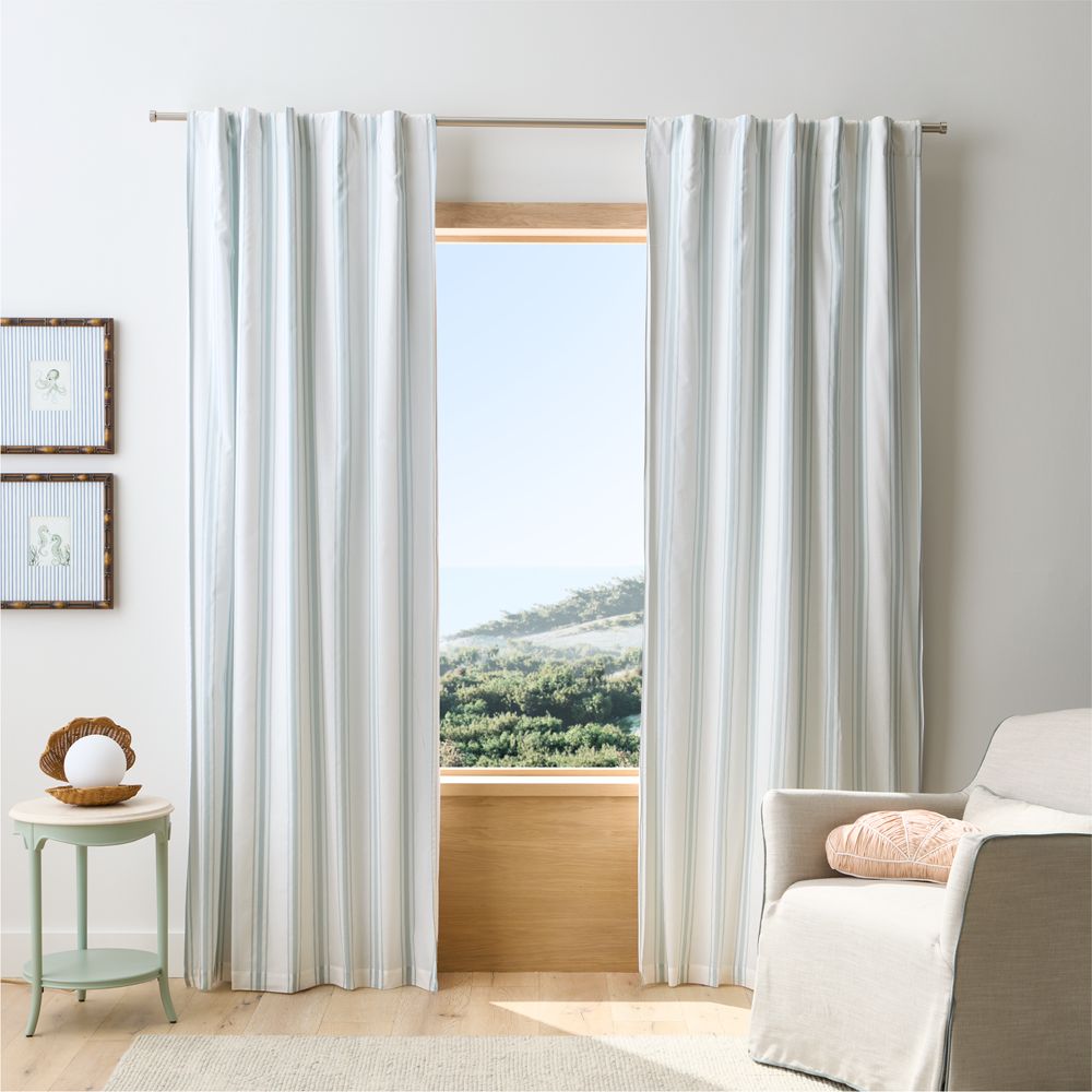 Rhodes Blue Yarndye Stripe Organic Cotton Blackout Curtain Panel by Jake Arnold