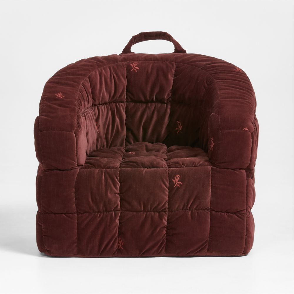 Organic Cotton Velvet Red Embroidered Kids Large Barrel Chair by Jeremiah Brent