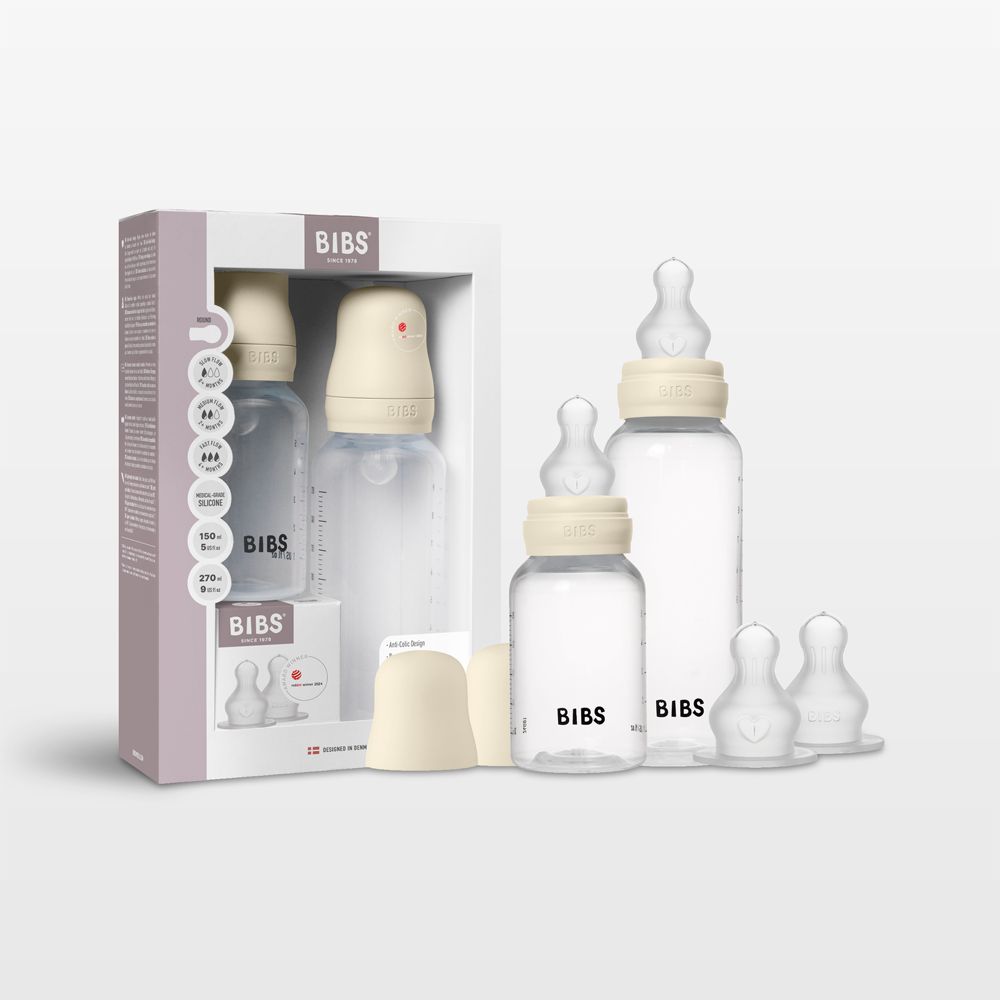 BIBS Grow and Flow Ivory White Silicone Bottle 5oz/9oz Set of 2