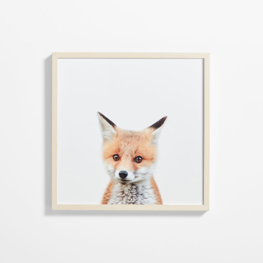 Baby Fox Maple Wood Framed Wall Art Print