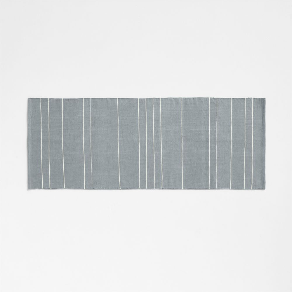 Woven Stripe Organic Cotton Mist Blue and Crisp White Bath Mat 24"x64"
