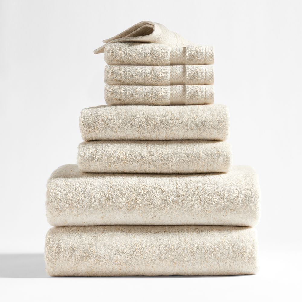 Classic Organic Turkish Cotton Natural Beige Fleck Bath Towels, Set of 8