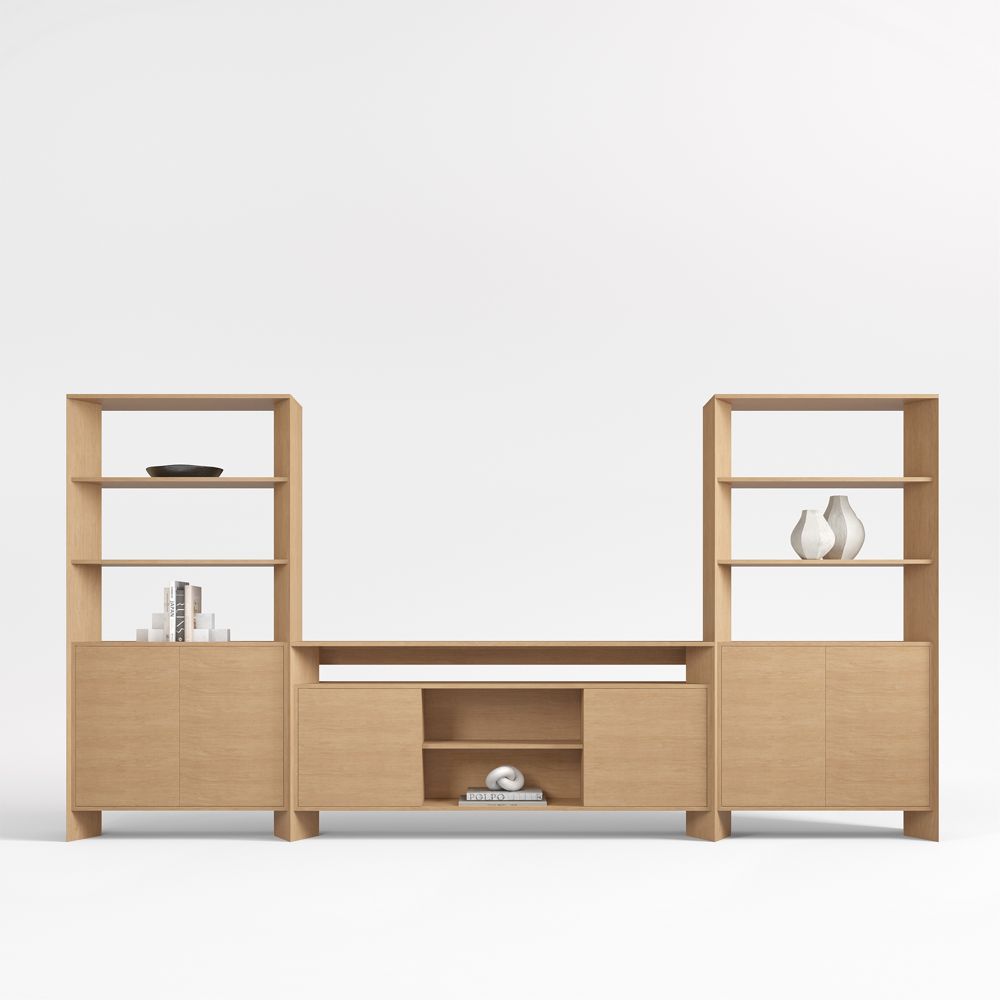 Terrazza 148" Natural Solid Oak Wood Closed Storage Media Console Set