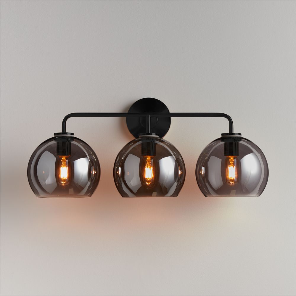 Arren Black 3-Light Wall Sconce with Glass Shades