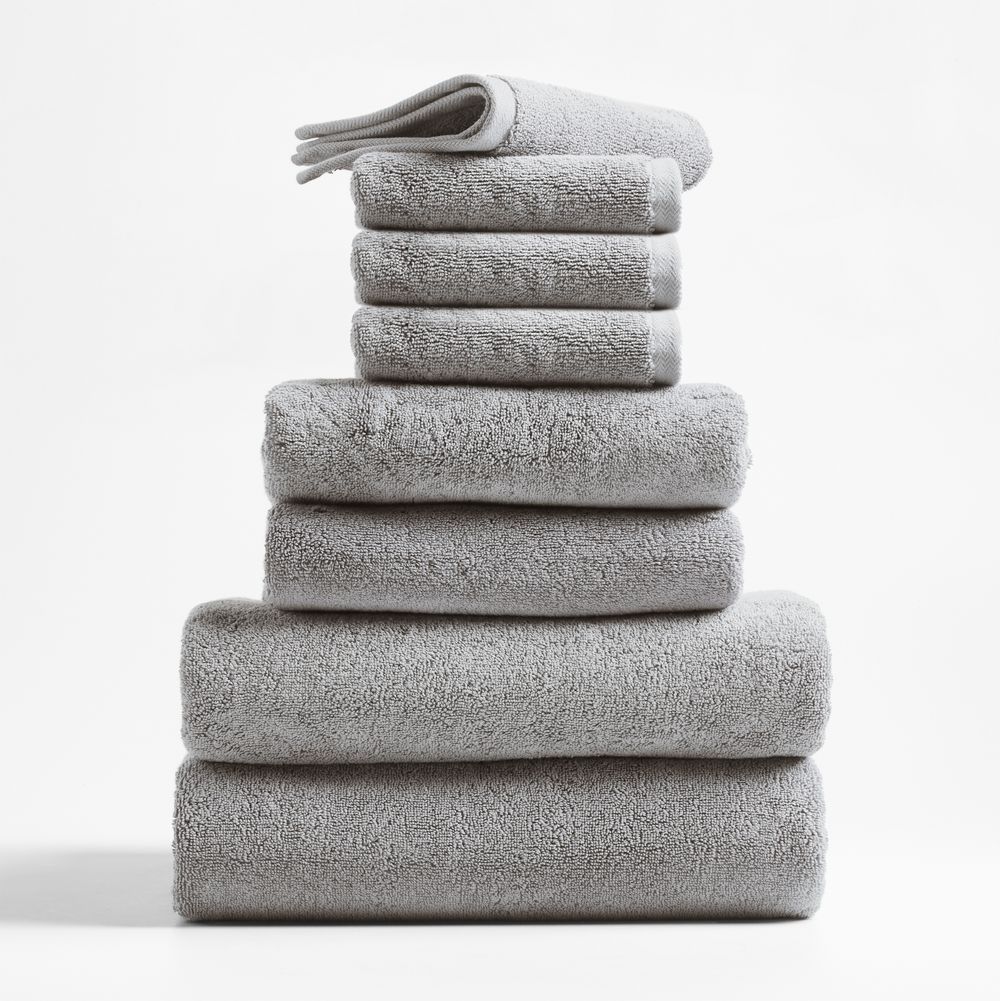 Classic Organic Turkish Cotton Grey Towels, Set of 8