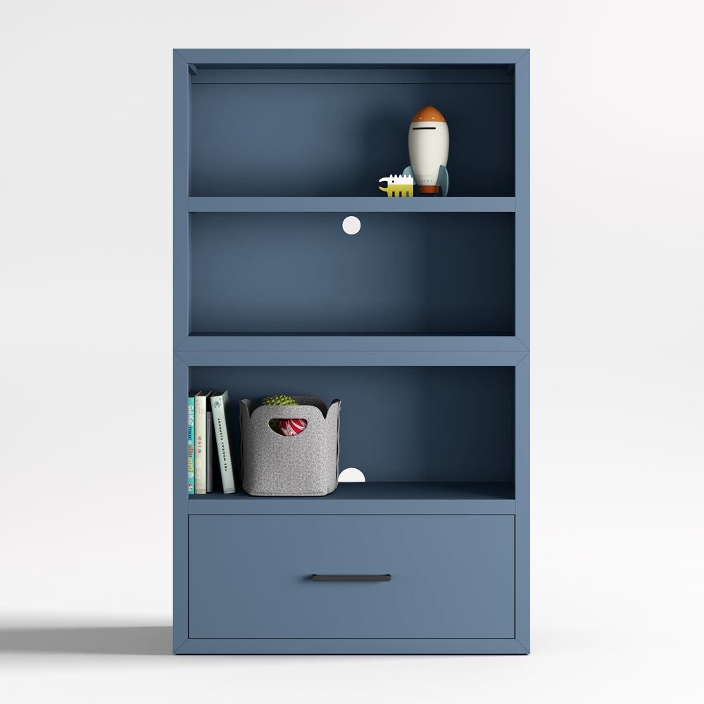 Ever Simple 36" Modular Slate Blue Wood Kids Open Bookcase with Drawer