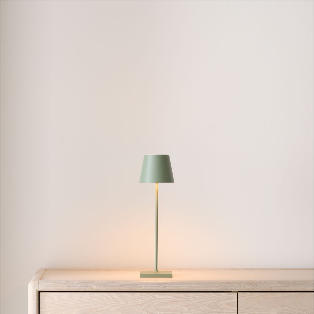 Poldina Pro Sage Green Metal Table Lamp by Zafferano America 15"