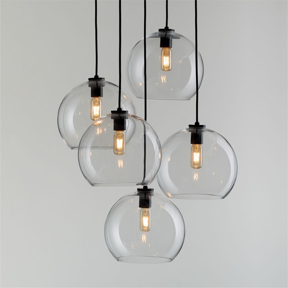 Arren Black 5-Light Round Pendant with Large Round Clear Glass Shades 40.7"