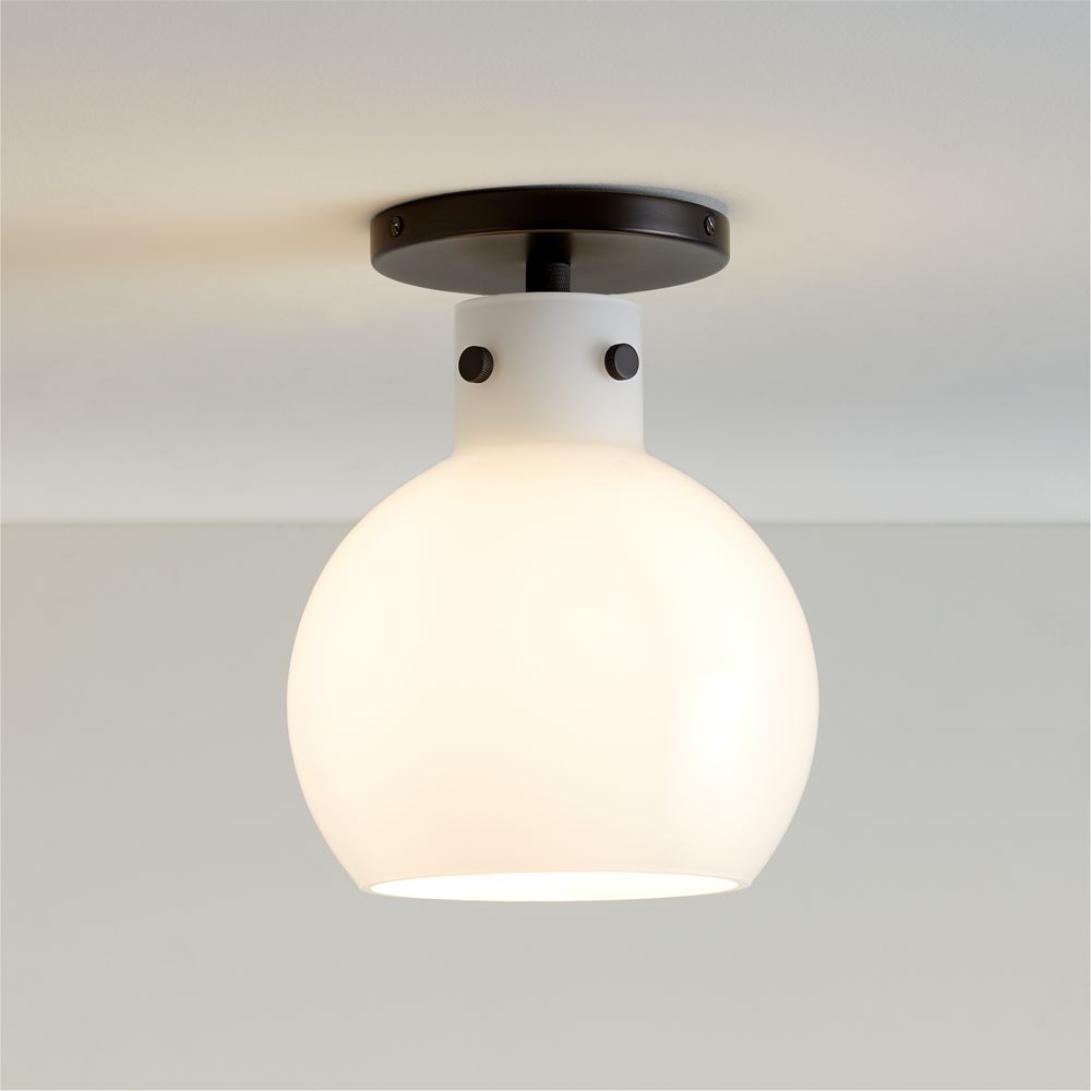 Dakota Black Flush Mount Light with Small Milk Glass Globe