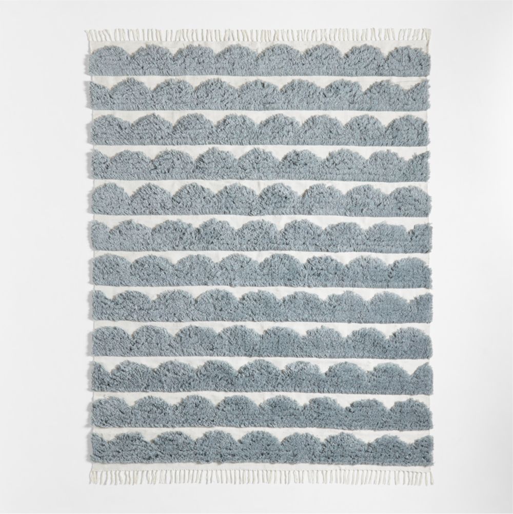 Hi/Low Scallop Mist Blue Flatweave Kids Performance Area Rug