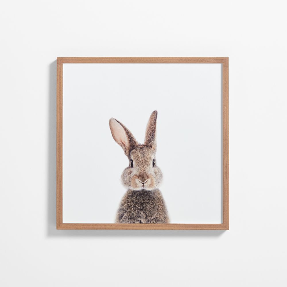 Baby Bunny Walnut Wood Framed Wall Art Print